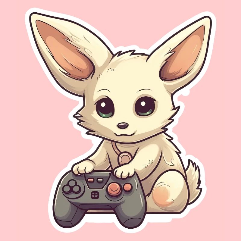 A cute fennec fox playing video games