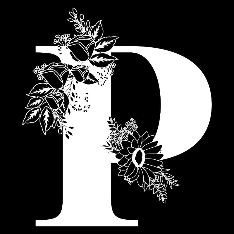Blumen schwarz-weiß Buchstabe p