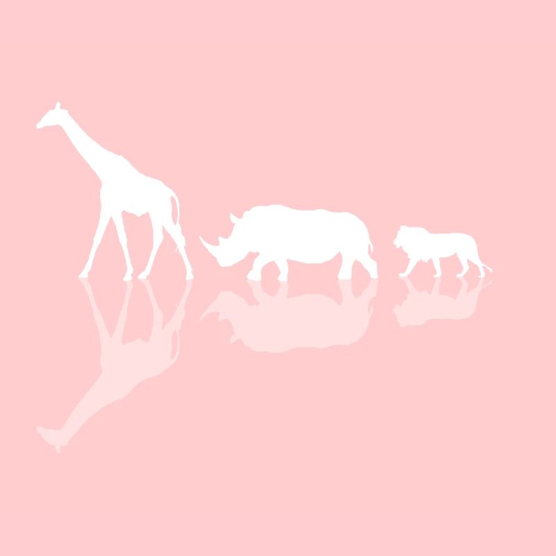 Eine Giraffe, ein Nashorn und ein Löwe