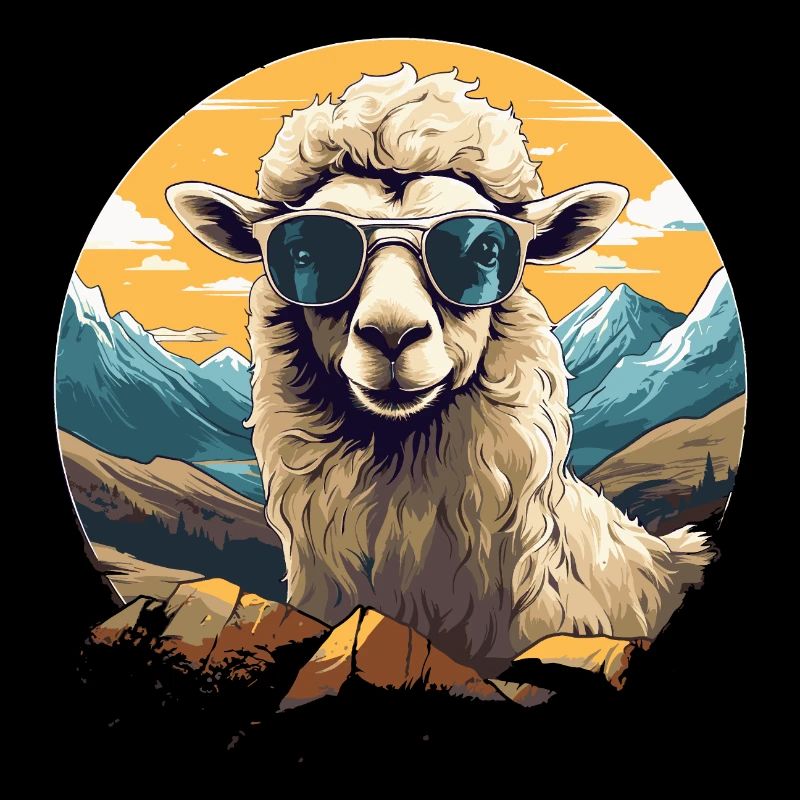 Ein Schaf mit Sonnenbrille in den Bergen