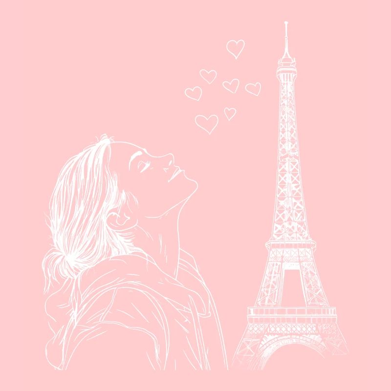Paris Eiffelturm Frankreich Frau Herzen Line Art