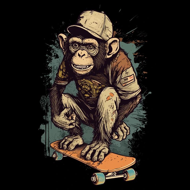 Schimpanse Skateboard Skater Affe Skateboarder