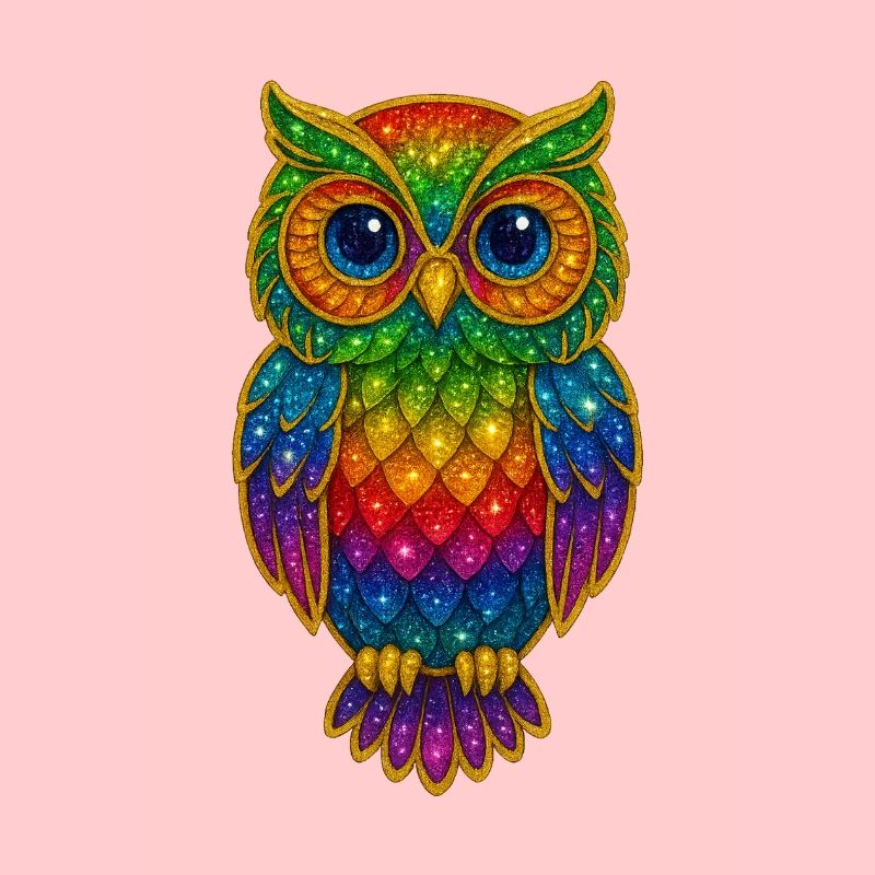 Regenbogen Eulen Glitzerkunst