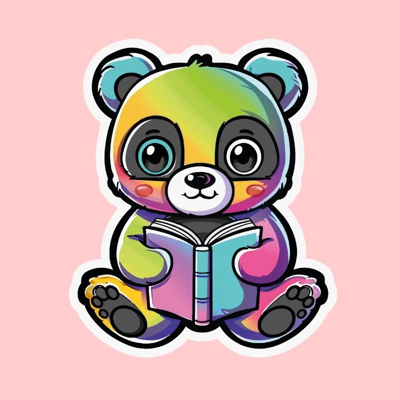 Rainbow Panda Bear with Book