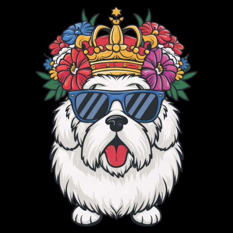 Bobtail Hund mit Krone und Blumen