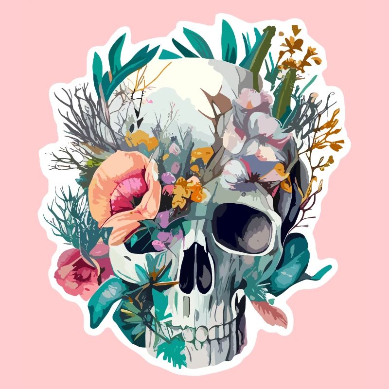 Menschlicher Schädel & Blumen 28