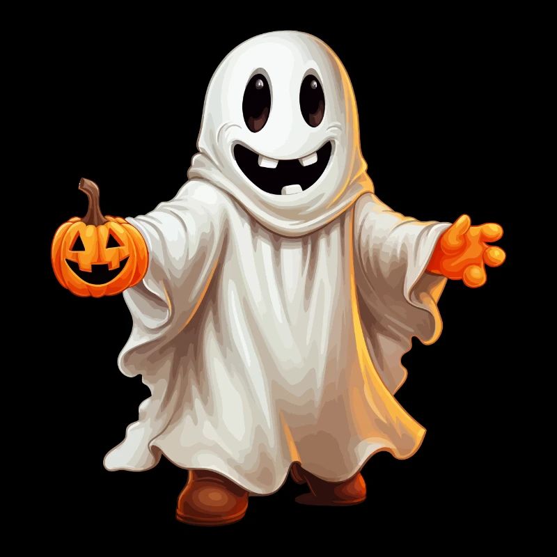 Funny ghost with Halloween laughing pumpkin