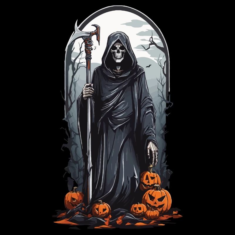 Retro Grim Reaper Pumpkin Halloween Horror Design