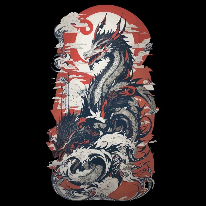 Dragon de style ukiyo-e dans l’art du design rétro