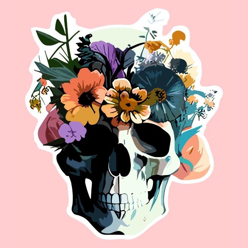 Menschlicher Schädel & Blumen 38