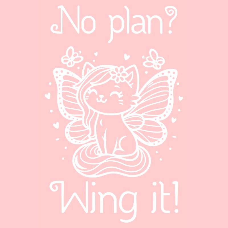 No plan? Wing it! Winged Cat (white)