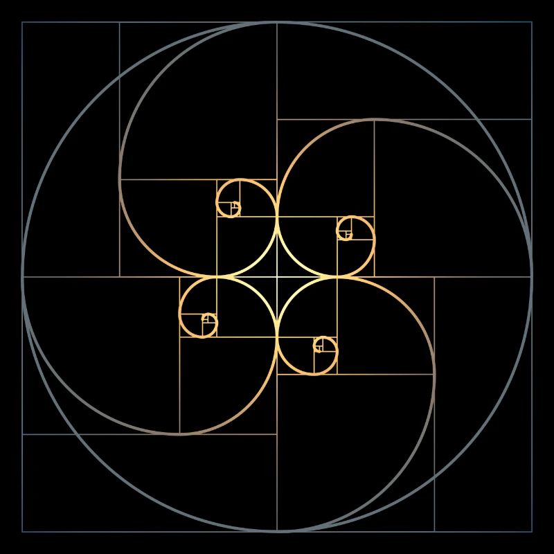 Fibonacci spirales géométrie de la section dorée Phi
