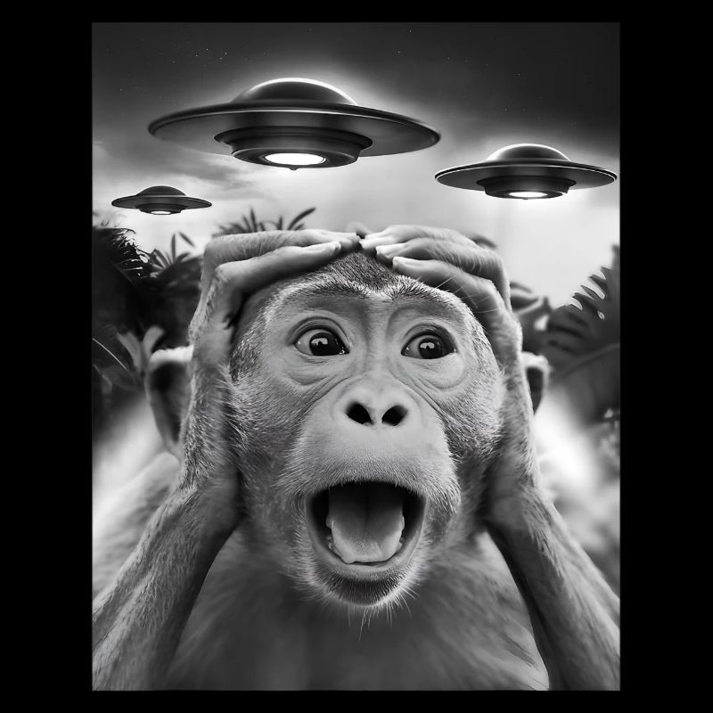 Funny Monkey Graphic UFO Weird
