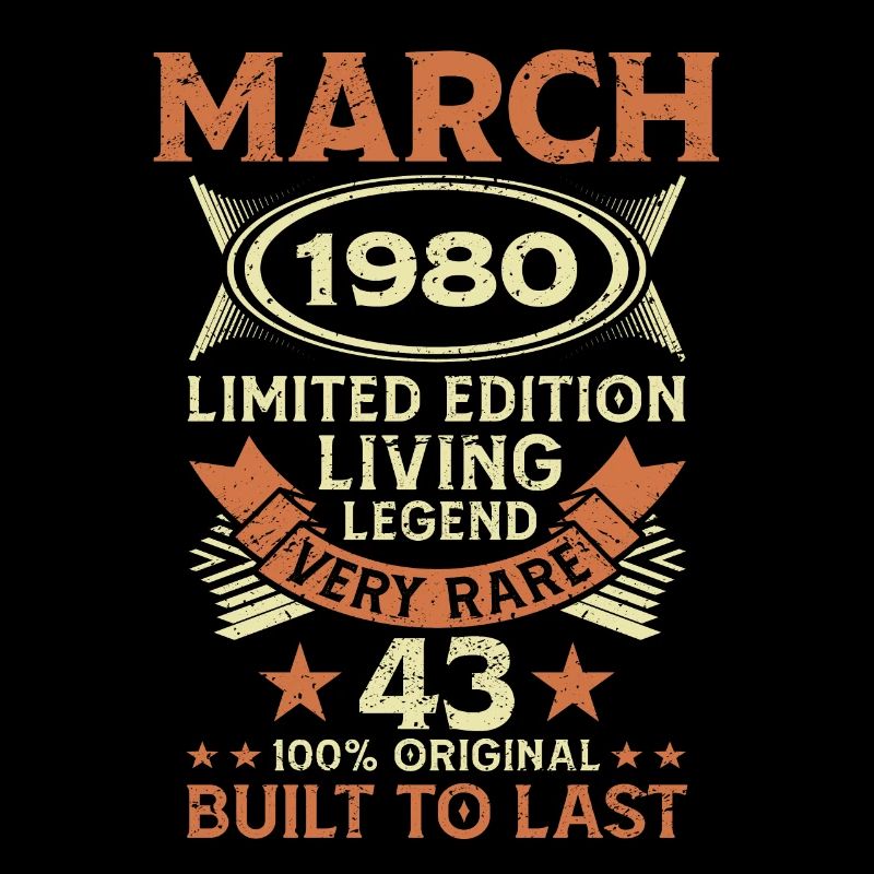 43rd birthday March Born in 1980 Gift idea
