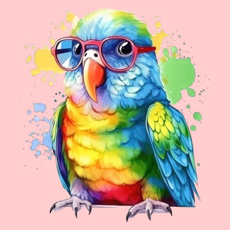 Colorful cool parrot with glasses