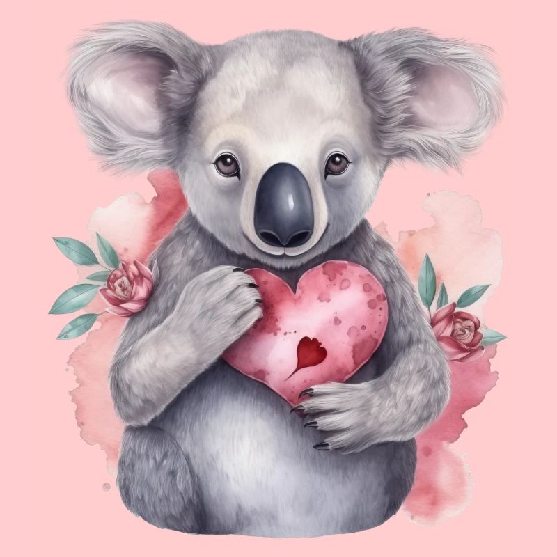 Koala mignon et mignon avec amour de cœur et de fleurs