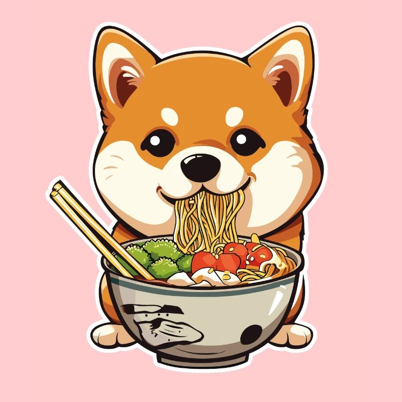 Corgi mit Ramen Bowl