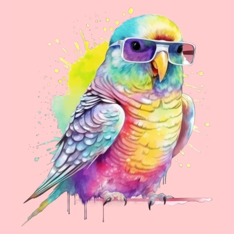 Colorful cool budgerigar with glasses