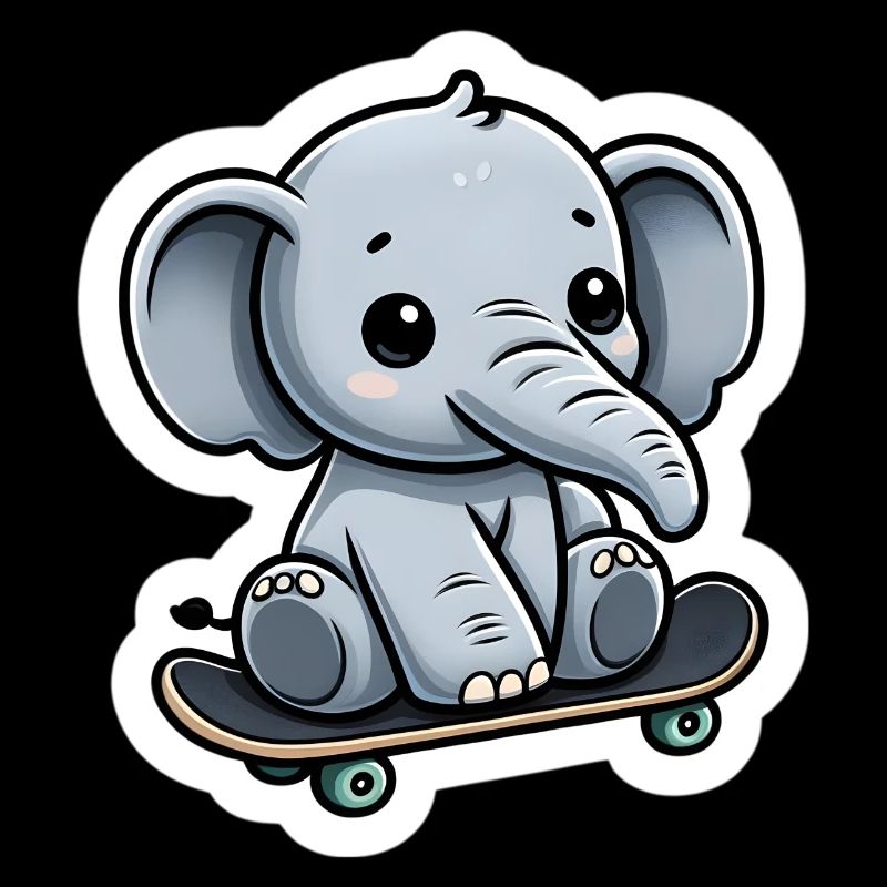 Mignon bébé éléphant avec planche à roulettes Maman éléphant