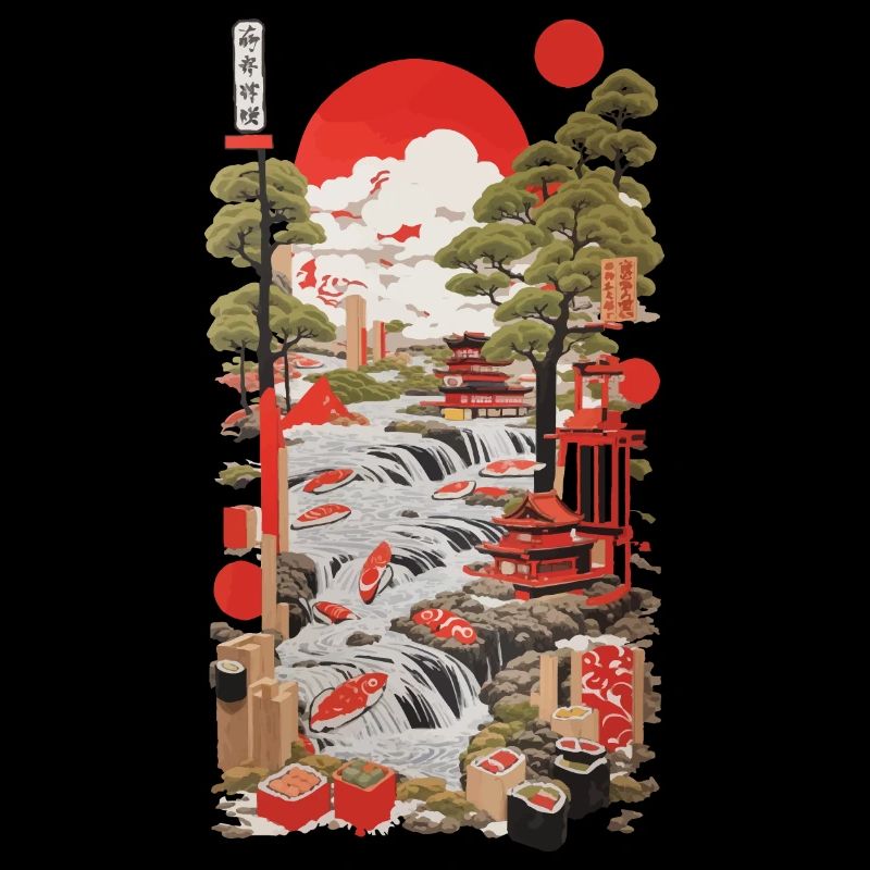 Ukiyo-E Sushi Design im Retro Vintage Stil