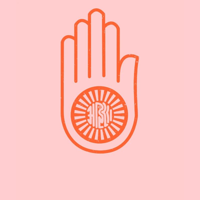 Ahiṃsā dans le jaïnisme | Main orange avec une roue sur