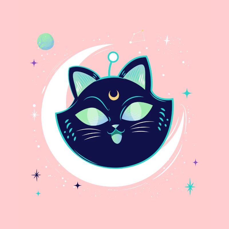 Galaxy Space Katze mit Mond im Weltraum