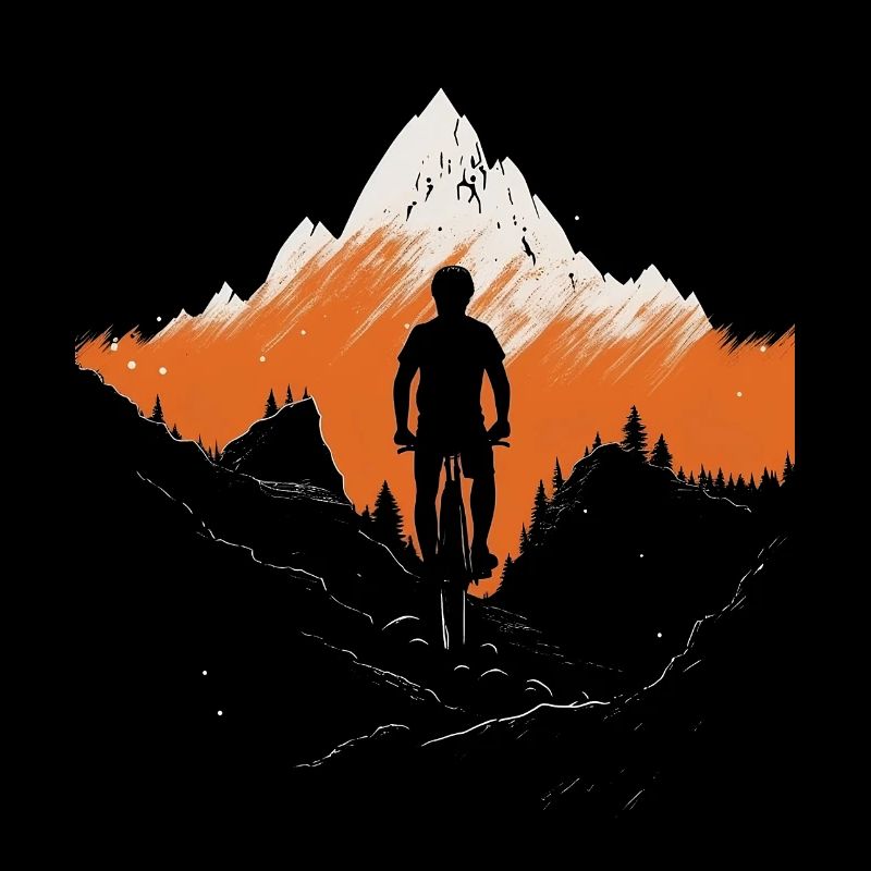 Mountain biker rides through the mountains - orange