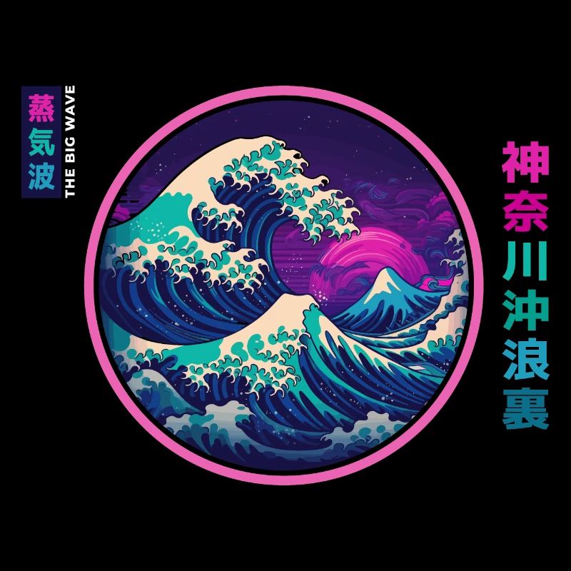 Wave devant Kanagawa Synthwave Vaporwave Aesthetic