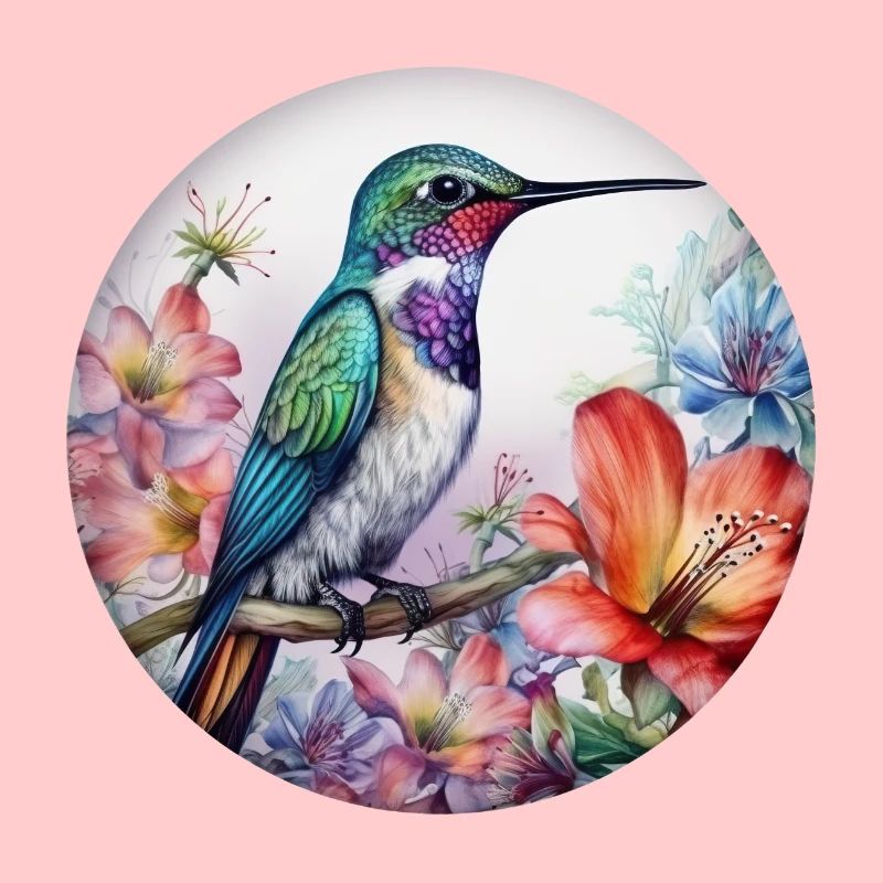 Beautiful hummingbird bird with floral pattern flowers