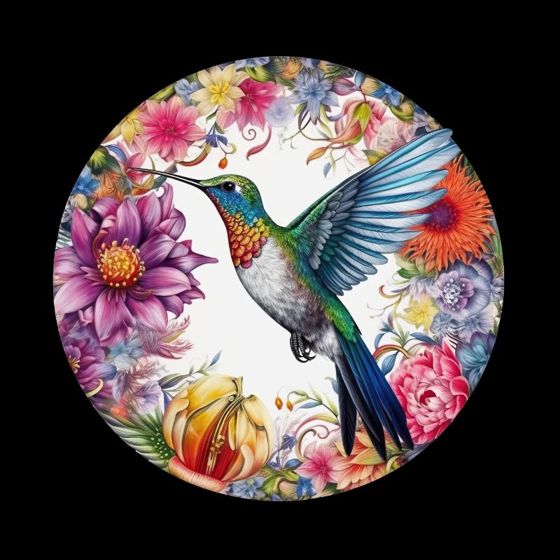 Exotic bird hummingbird with floral pattern flowers