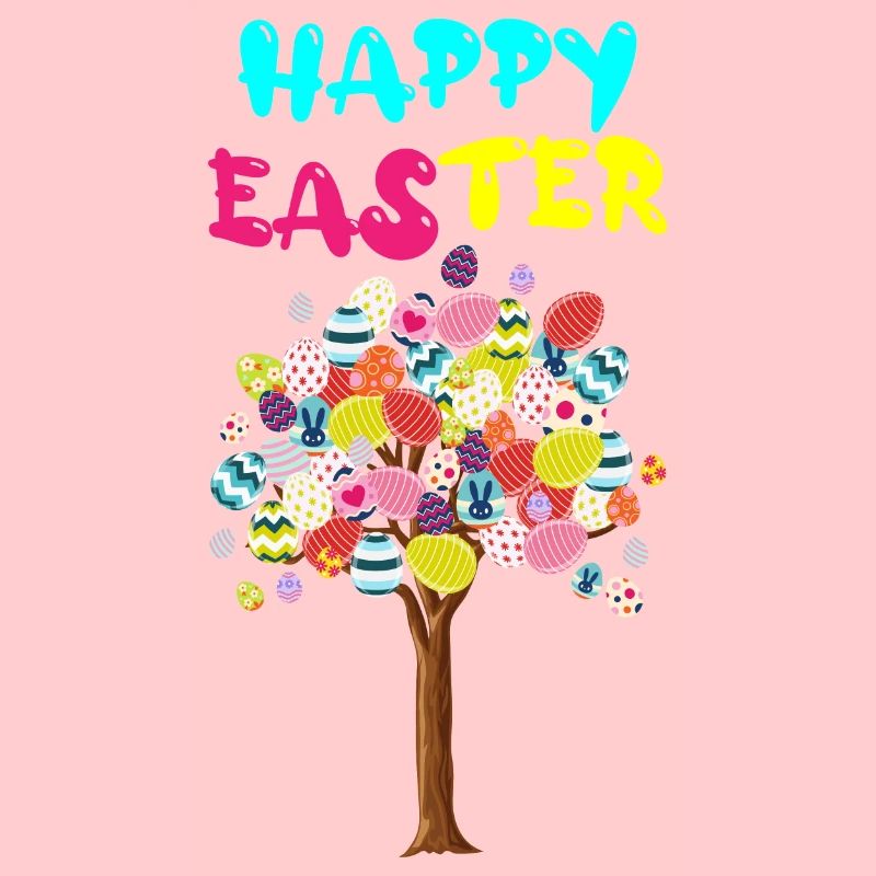Happy Easter Egg Tree With Easter Rabbit Egg