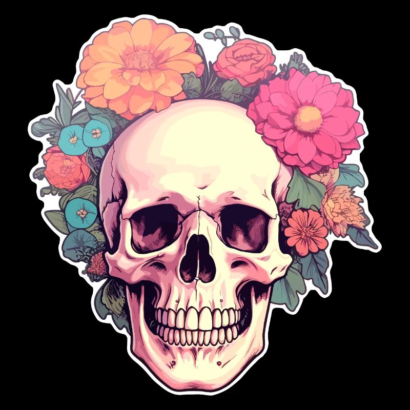 Crâne humain et fleurs 2