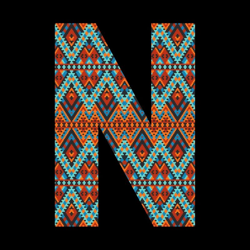 Buchstabe N- Boho-Design, buntes Monogramm