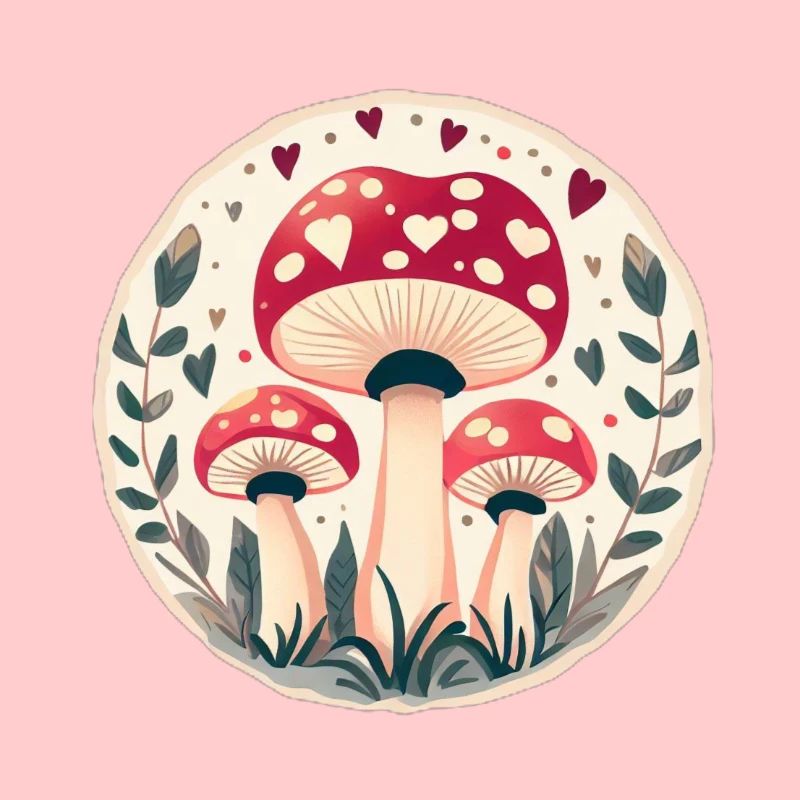 Mushrooms toadstools in magic hearts