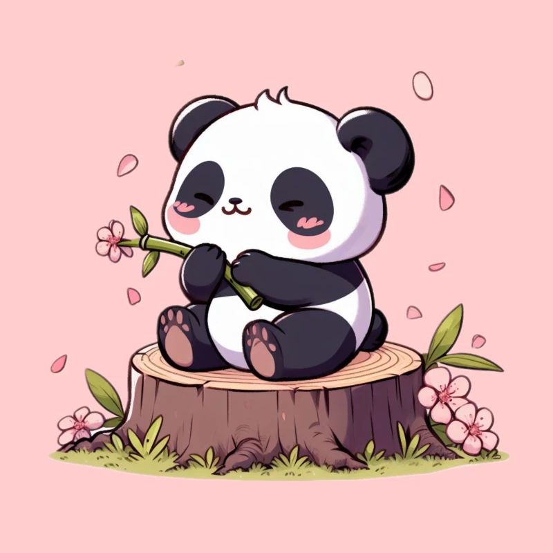 Panda on tree stump