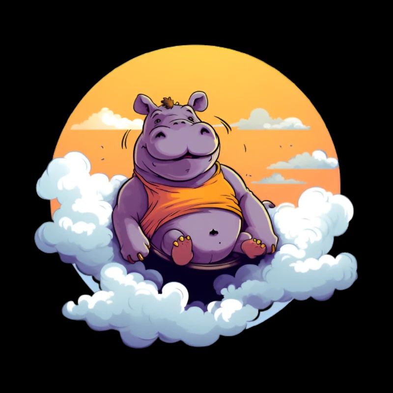 Lustiges Nilpferd auf einer Wolke schwebend