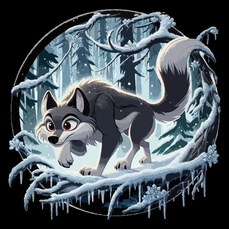 Loup dans la forêt glacée