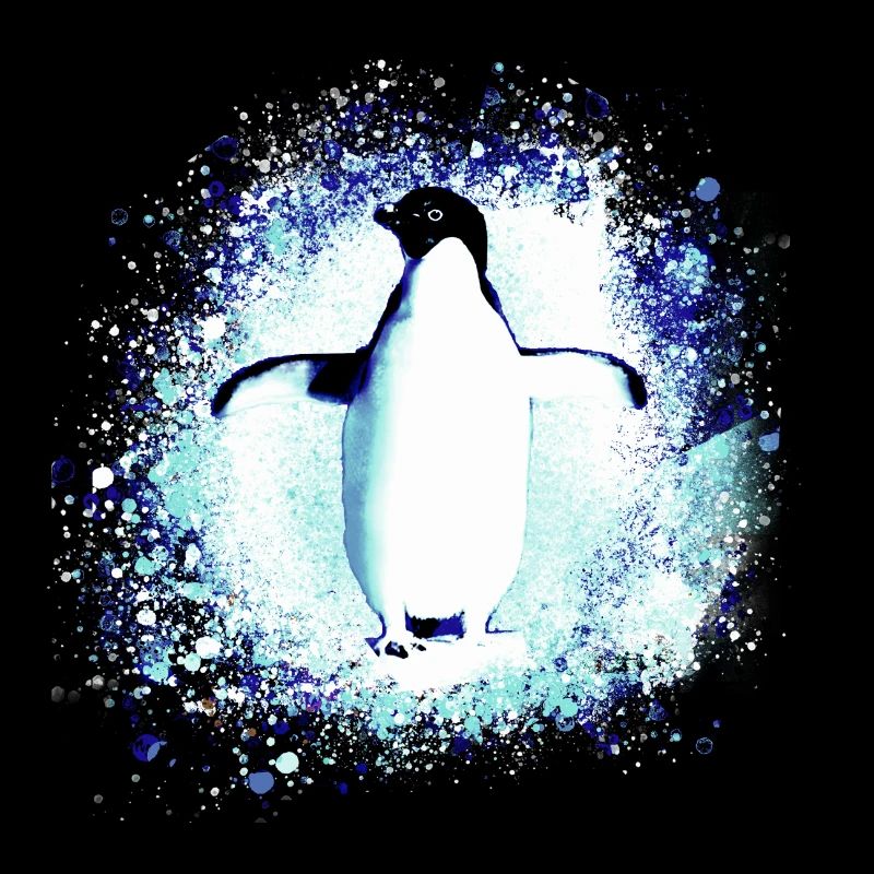 penguin,king penguin,graffiti,blue, snow
