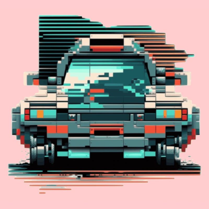 Front von einem Auto im pixeligen 8 Bit Stil
