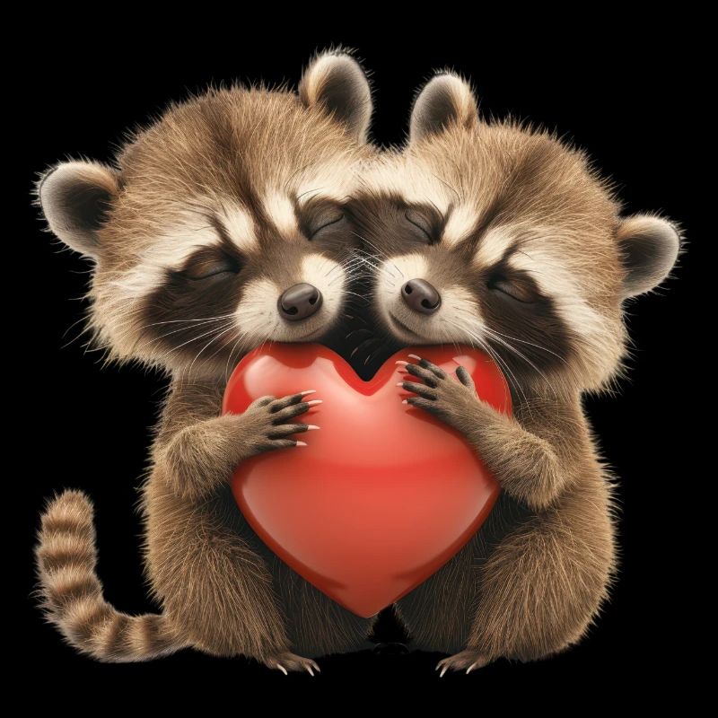 Zwei Waschbärenpaar halten Herz Illustration