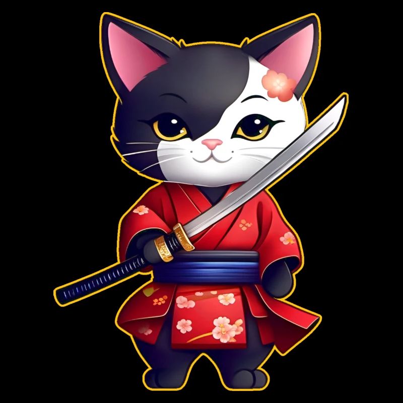 Mignon chat samouraï