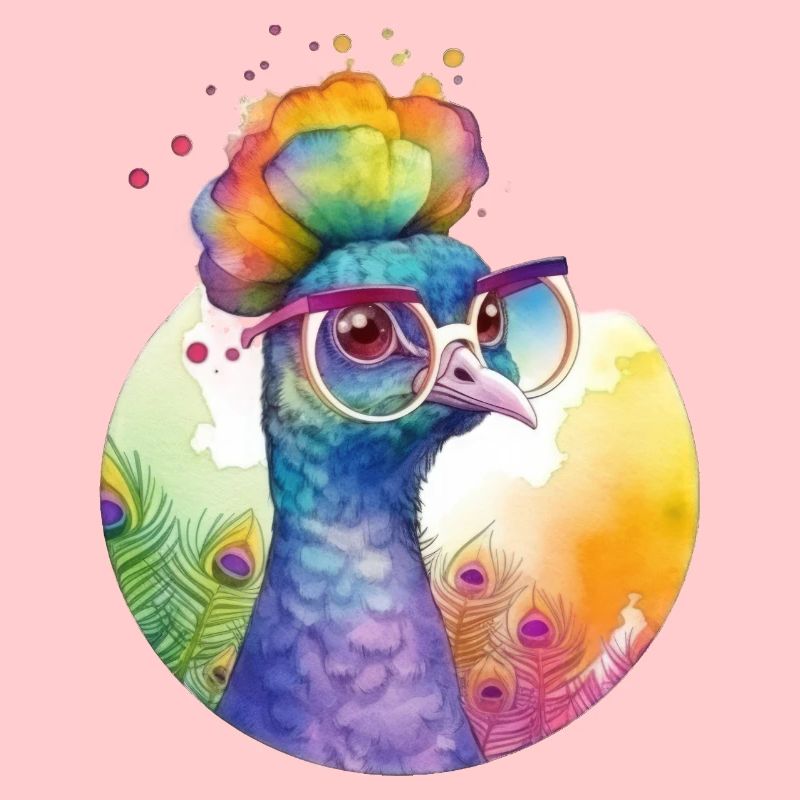 Colorful cool peacock with glasses