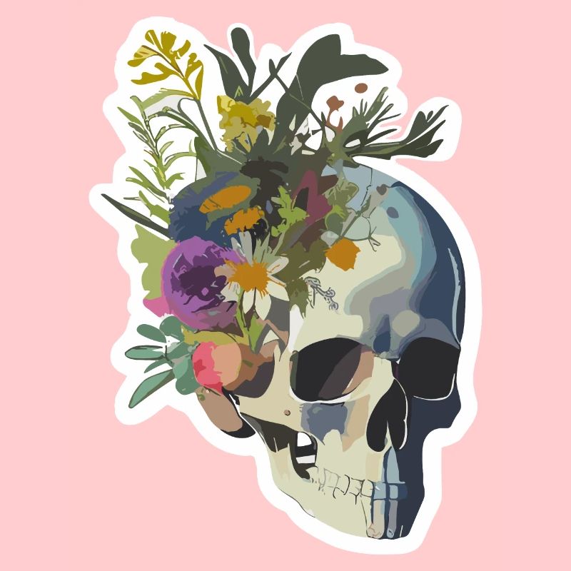 Menschlicher Schädel & Blumen 9