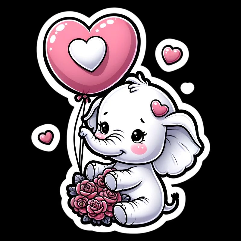 Mignon bébé éléphant avec maman éléphant ballon coeur