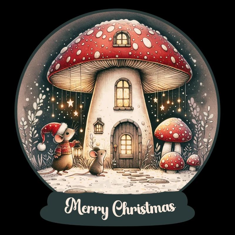 Christmas mice and a toadstool house