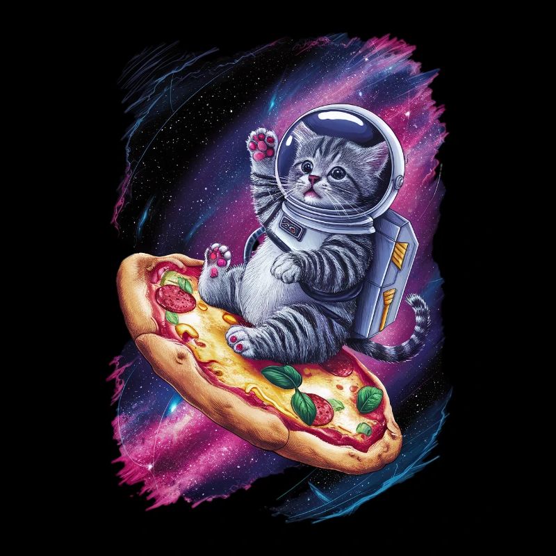 Chaton astronaute sur pizza dans l’espace