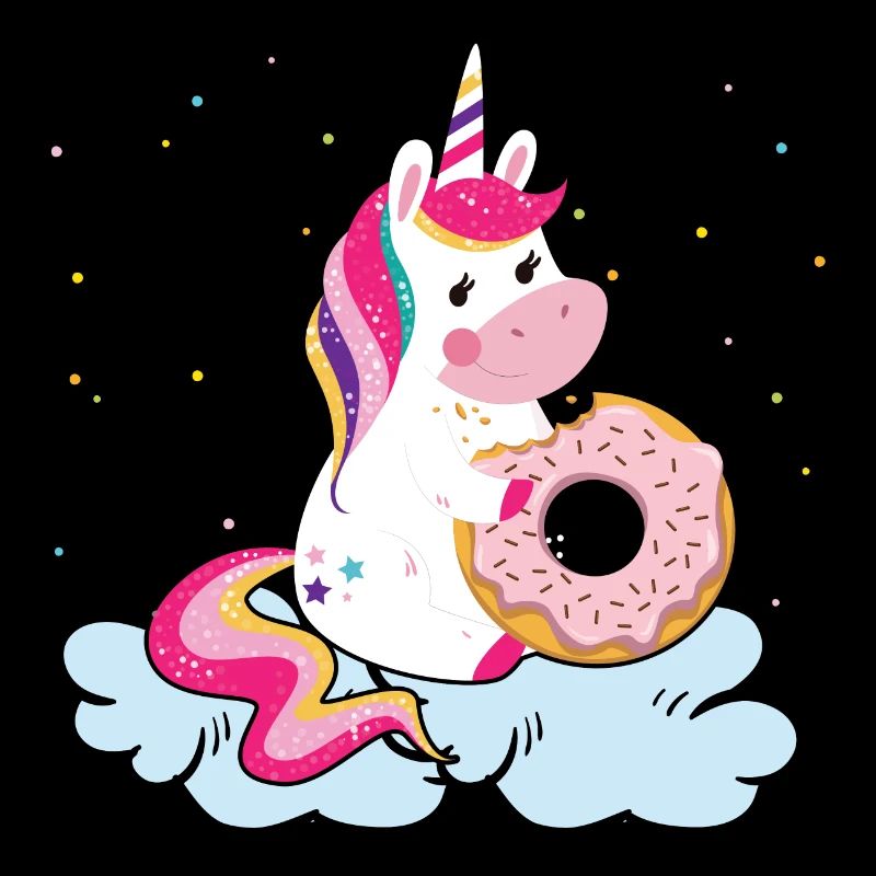 Kleines Einhorn verspeist genüsslich einen Donut