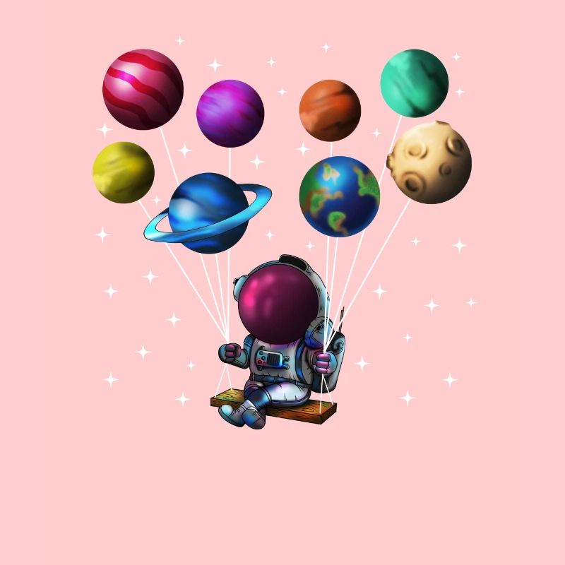 Astronaute du système solaire avec des planètes comme ballons