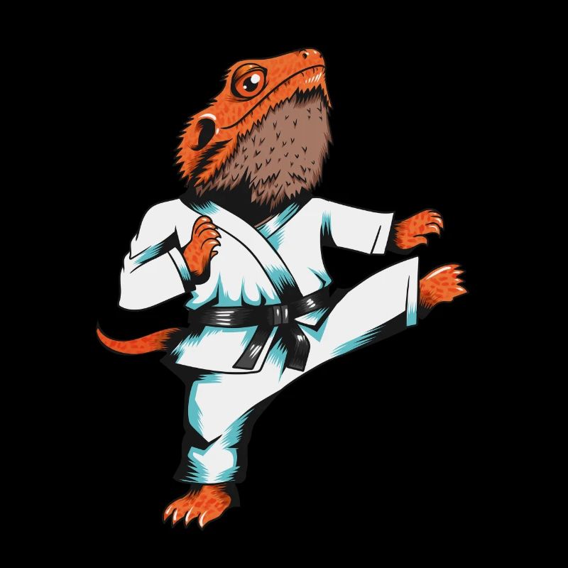 Karate Echse Sport Bartagame mit schwarzen Gürtel
