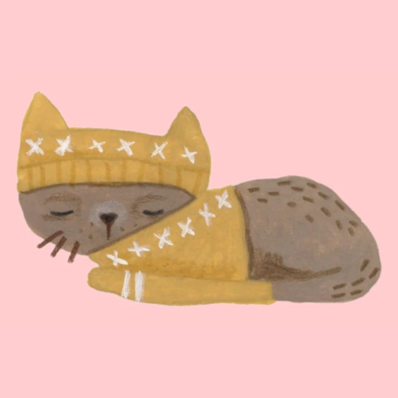 Sleeping Cat with Yellow Cap Sticker